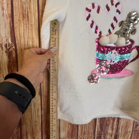 Cynthia Rowley Girl’s Holiday Fuzzy Sequin Hot Cocoa Sweater Size Large - Picture 6 of 10